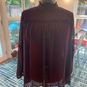 Lane Bryant, Size 18, Eggplant Purple high neck Swiss dot blouse